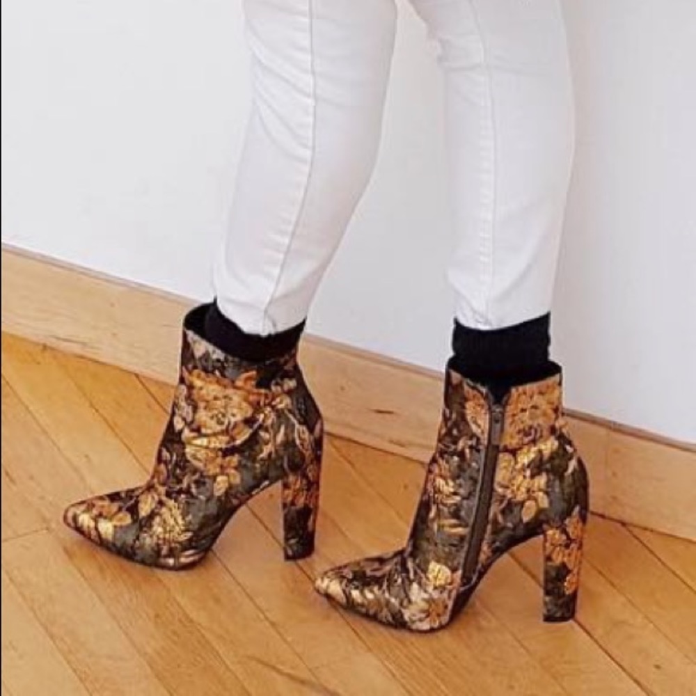 Floral gold and olive Jessica Simpson booties